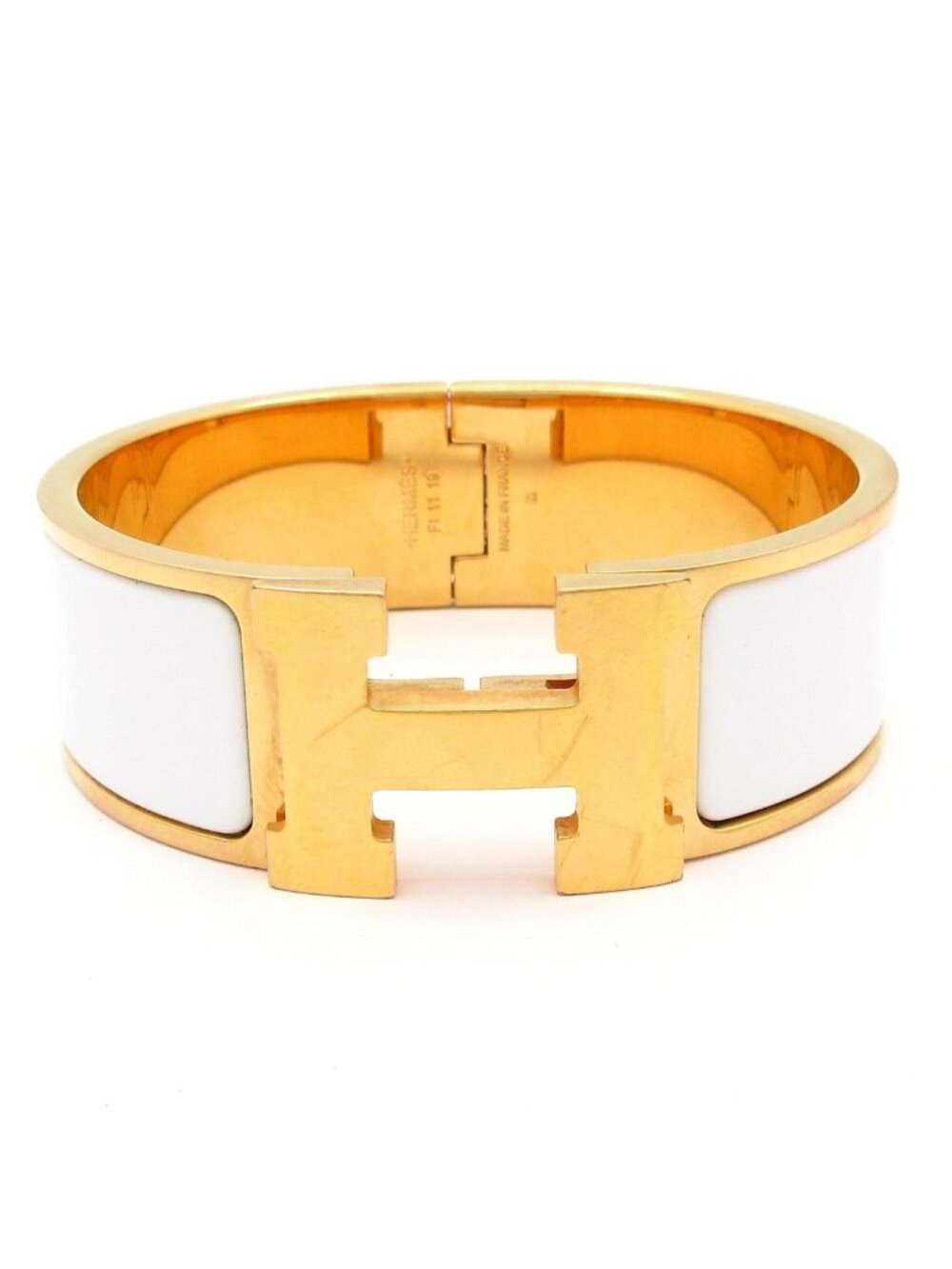 Hermes Bangle Clic Clac Gold White Bracelet